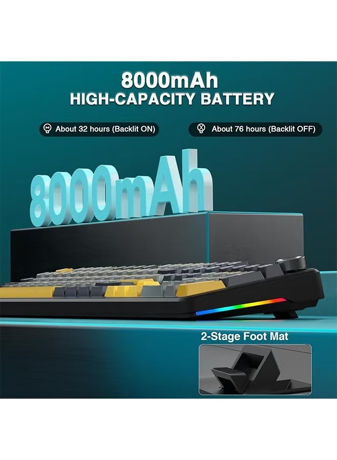 AULA F108 PRO - Wireless Mechanical Keyboard with Screen & Knob,Full Size Keyboard with 8000mAh Battery,Pre-lubed Switches,Side Printed PBT Keycaps,RGB Backlit Hot Swappable Custom Gaming Keyboards - Image 3